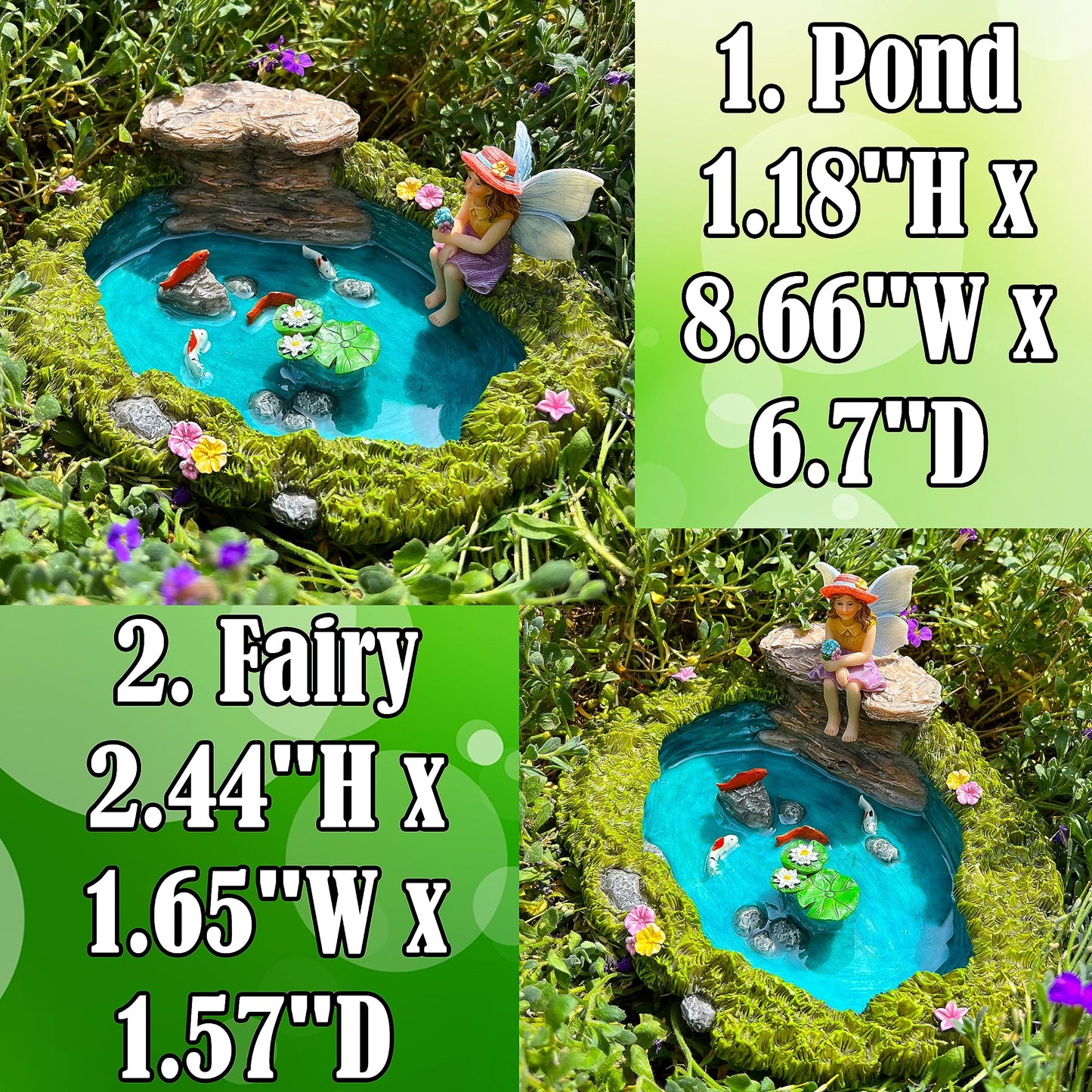 Mood Lab Fairy Garden Figurines - Fish Pond Set (2 pcs) - Miniature Decorative Statues & Accessories - Outdoor & Indoor Garden Decor
