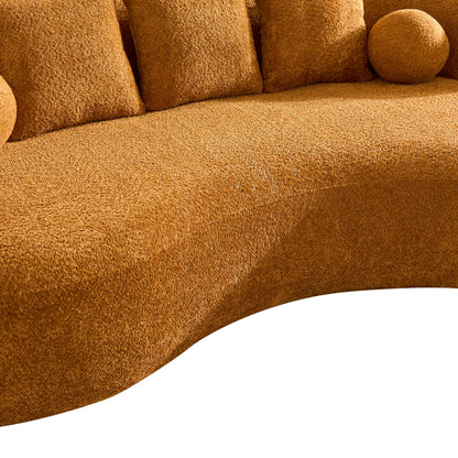 Christopher Knight Home Nomad Curved Sofa, 90" Boucle Upholstered 3 Seater Couch with Decor Cushions, Modern Cloud Couch with Deep Seat, Fabric Upholstered Seating Set for Living Room Bedroom, Camel