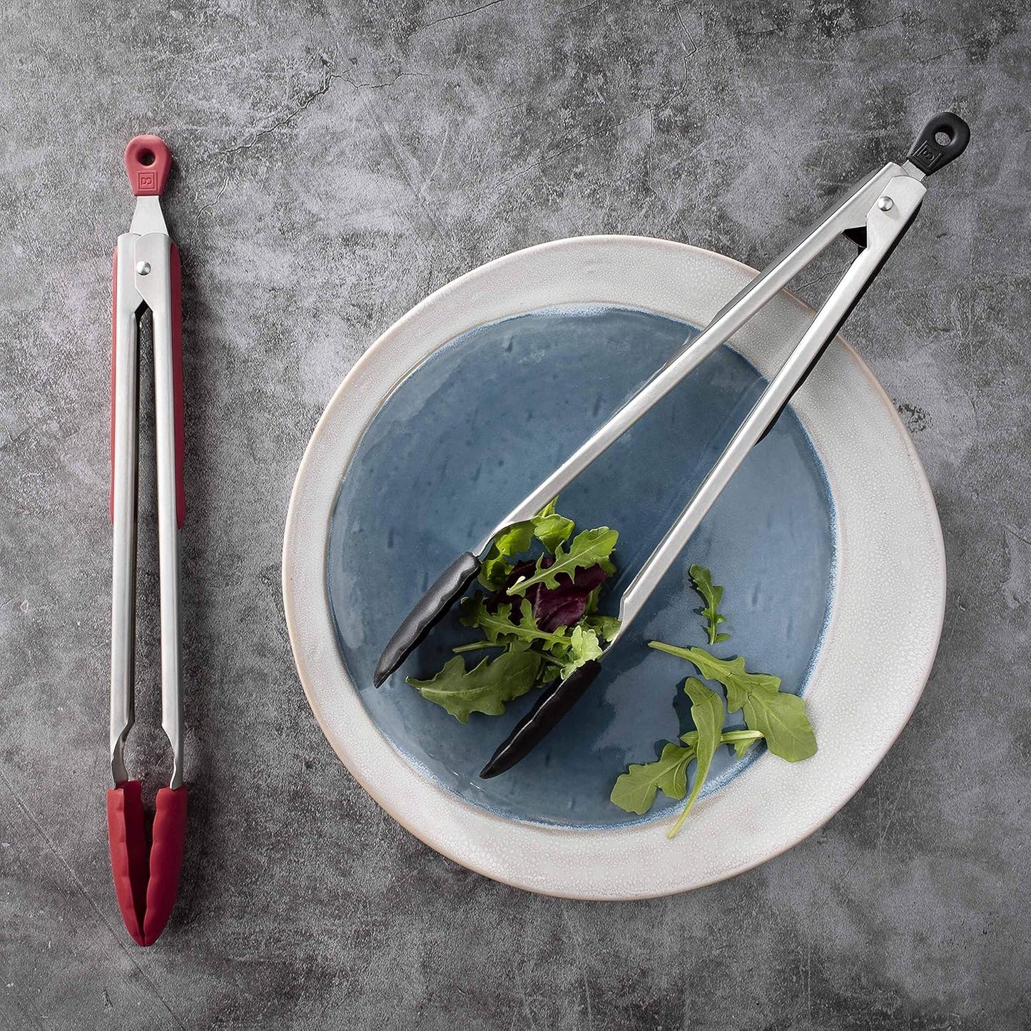 DI ORO Silicone Tongs for Cooking - Heat-Resistant Kitchen Tongs with Silicone Tips, 2pc Set (Black)