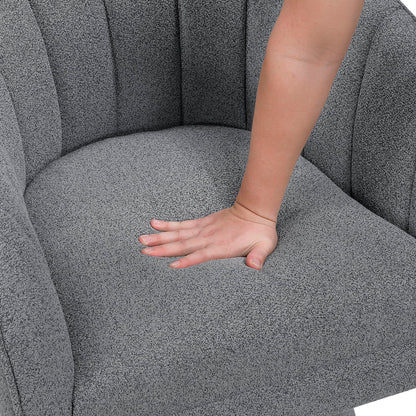 Lexicon Swivel Accent Chair, Boucle Fabric Upholstered Barrel Chair, Channel Stitched Details, Hidden Metal Swivel Seating for Living Room/Office/Apartment, Dark Gray