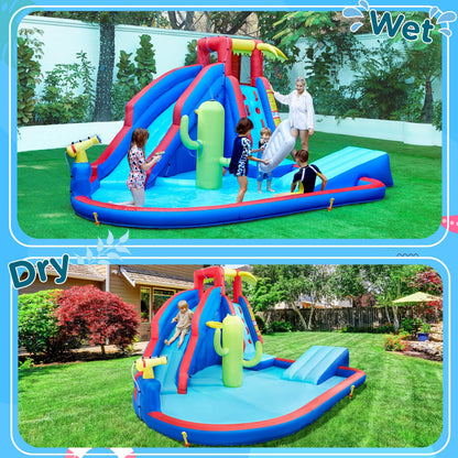 Yaheetech Inflatable Water Slide, Blow Up Water Slide Park Castle for Kids Aged 3-10 w/Splash Pool, Water Cannon, Ring Toss, Basketball, Surfboard and Climbing Wall, Water Slide with 520W Blower