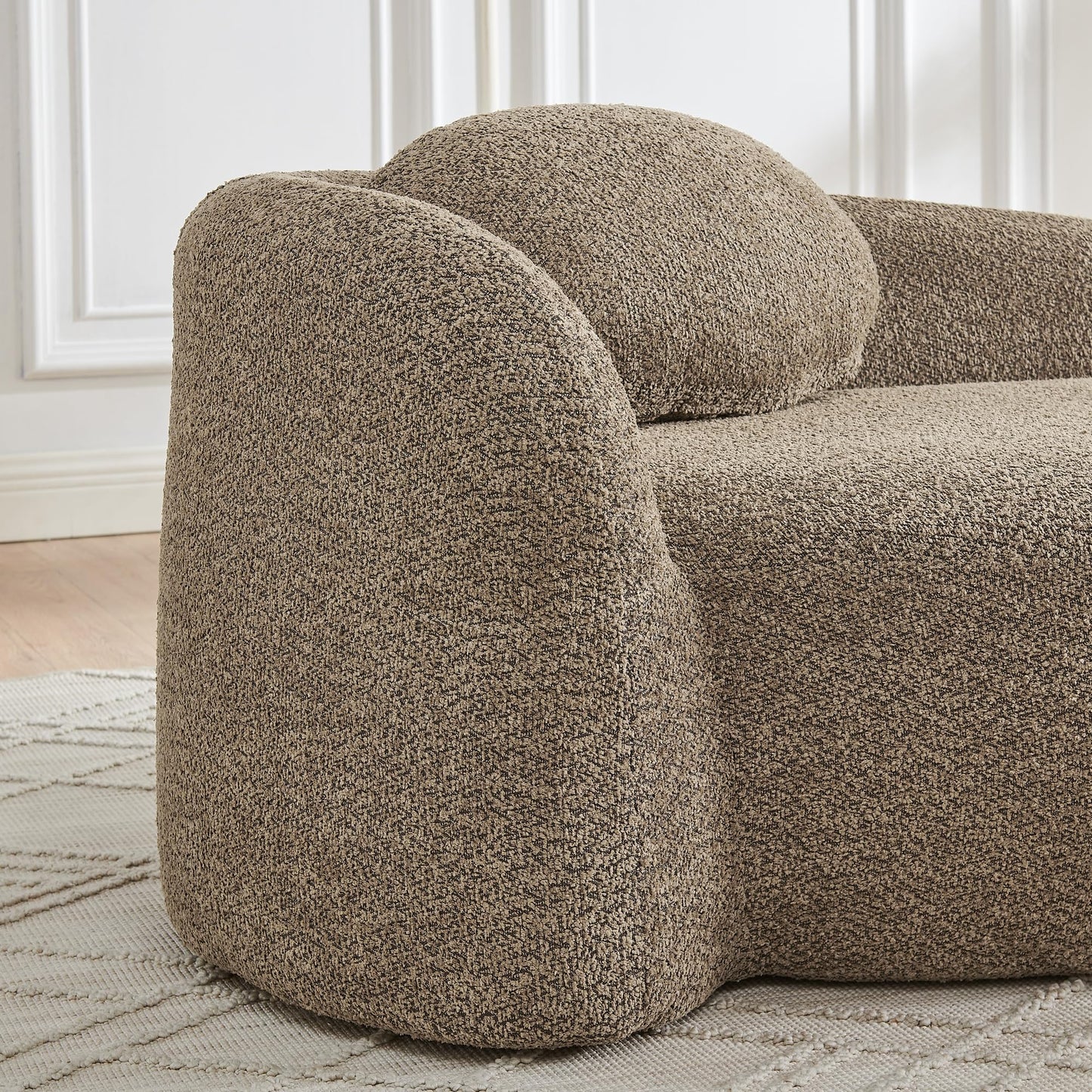 KEIKI 67" L Boucle Chaise Lounge Sofa Chair Indoor with Backrest, Armrest & Pillow, Oval Upholstered Single Lounger Sleeper Chair, Modern Reading Lazy Cloud Sofa Bed Recliner for Living Room Bedroom