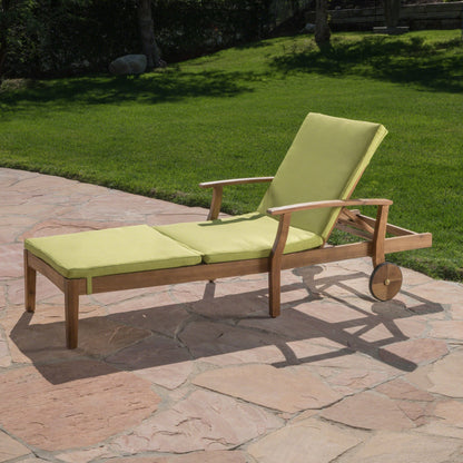 Christopher Knight Home Perla Outdoor Chaise Lounge with Water Resistant Cushion, Teak Finish / Green