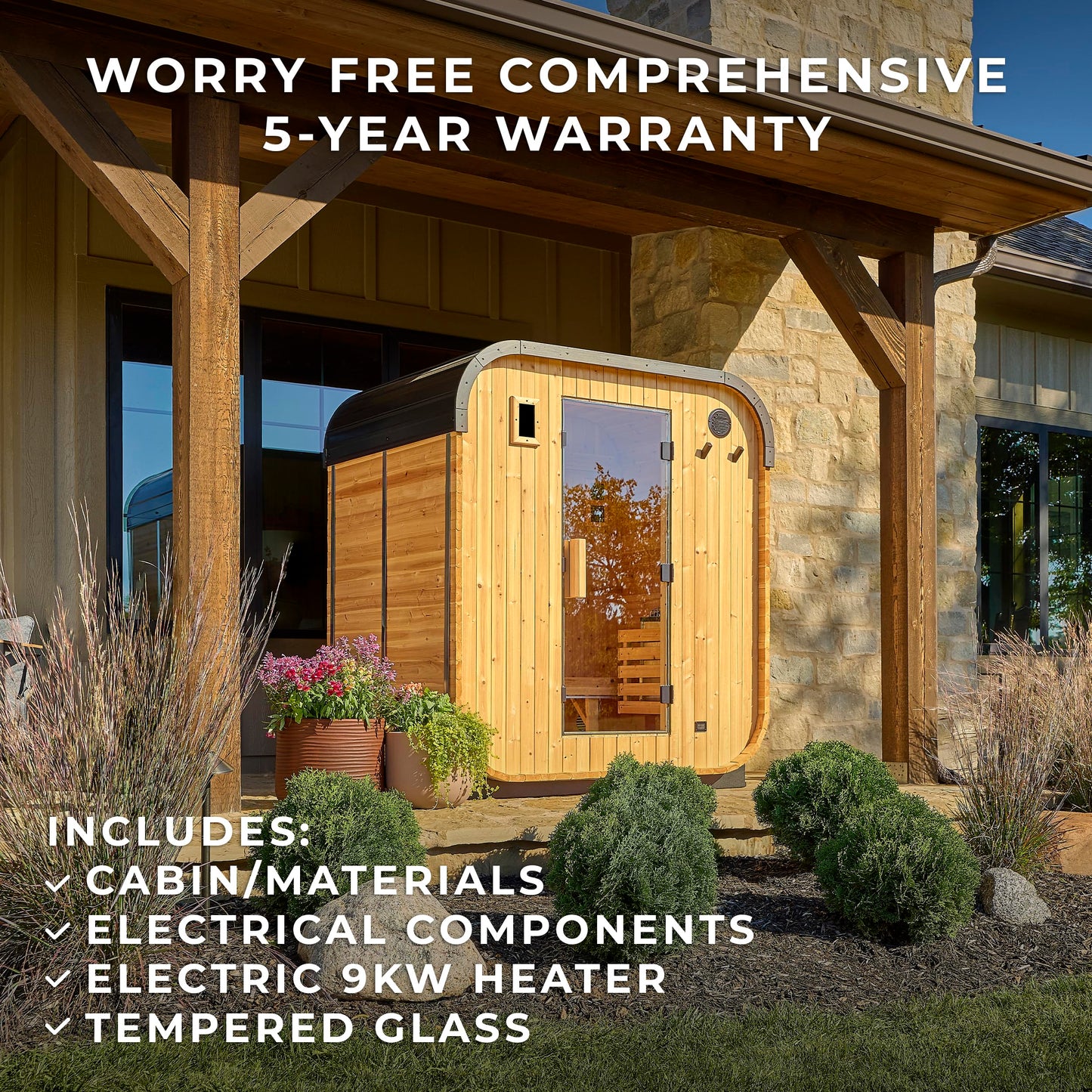 Backyard Discovery Lennon 2-4 Person Traditional Cedar Outdoor Cube Sauna with Electric Sauna Heater, Glass Door, Sauna Rocks, Dry Heat, Steam Sauna, LED Lights, Wi-Fi Control, Sauna Accessories
