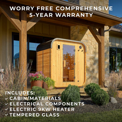Backyard Discovery Lennon 2-4 Person Traditional Cedar Outdoor Cube Sauna with Electric Sauna Heater, Glass Door, Sauna Rocks, Dry Heat, Steam Sauna, LED Lights, Wi-Fi Control, Sauna Accessories