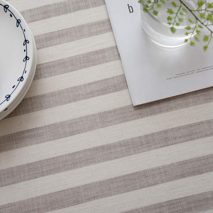 Aquazolax 54 by 54 inch Linen Halloween Table Cloth, Square Striped Taupe Lines Design for Small Parties