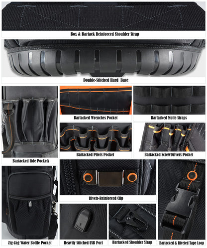 WELKINLAND 72Pockets Rolling Tool backpack, Large tool bag with wheels, Rolling Electrician bag with wheels for men