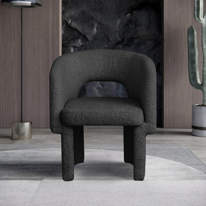 Meridian Furniture 438Black-C Emmet Collection Modern | Contemporary Dining Chair/Accent Chair with Rich Black Boucle Fabric, Steel Inner Frame, 26" W x 23.5" D x 30" H, Black