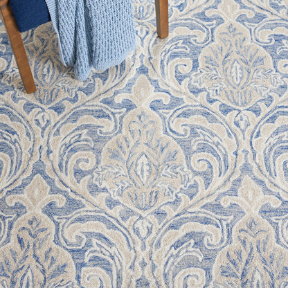 SAFAVIEH Micro-Loop Collection 10' x 14' BlueIvory MLP532M Handmade Premium Wool Living Room Dining Bedroom Area Rug