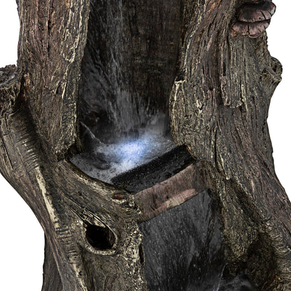 Alpine Corporation WIN258 Outdoor Rainforest Waterfall Tree Trunk Floor Fountain with LED Lights, Tiered Garden Decor, 41" H, Brown
