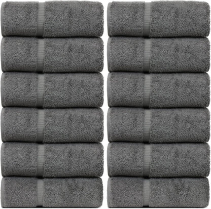 Luxury Hotel & Spa Quality 100% Turkish Cotton 700 GSM Cloth, Soft Washcloths Towel Set 13" X 13", Gray, Set of 12