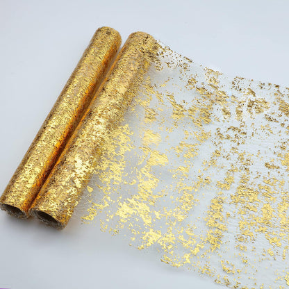 2 11"x108", Snowkingdom Pieces Gold Table Runner, Sequin Glitter Foil Metallic Thin Mesh Runner Roll Gold Table