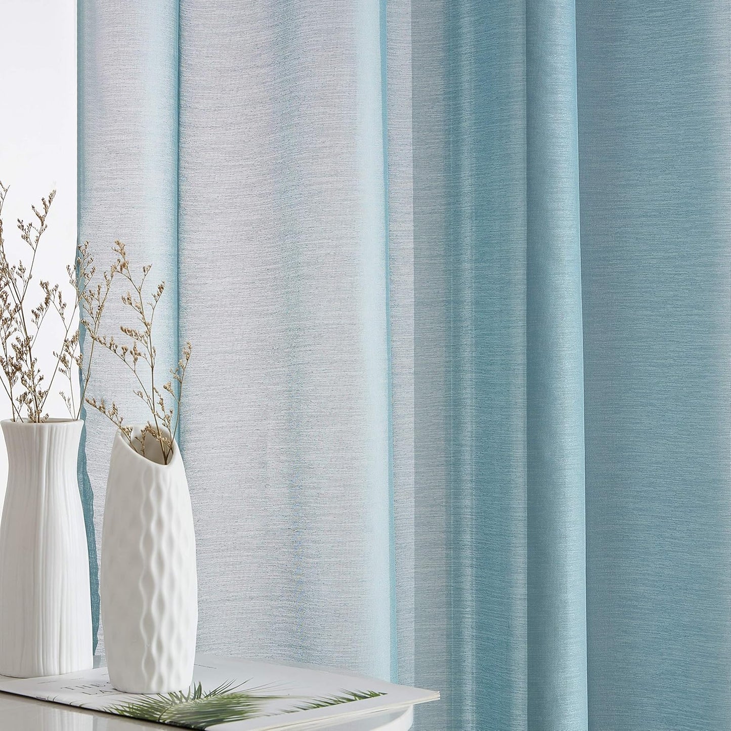 HLC.ME Lauren Semi Sheer Light Filtering Transparent Pocket Top & Back Tab Lightweight Floor Length Window Curtains, 2