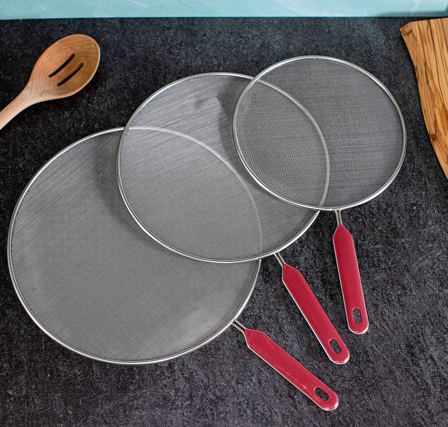 BitimexHome Grease Splatter Screen For Frying Pan Cooking Set of 3 (8", 10" and 11") Fine Mesh Iron Skillet Lid Guard Shield