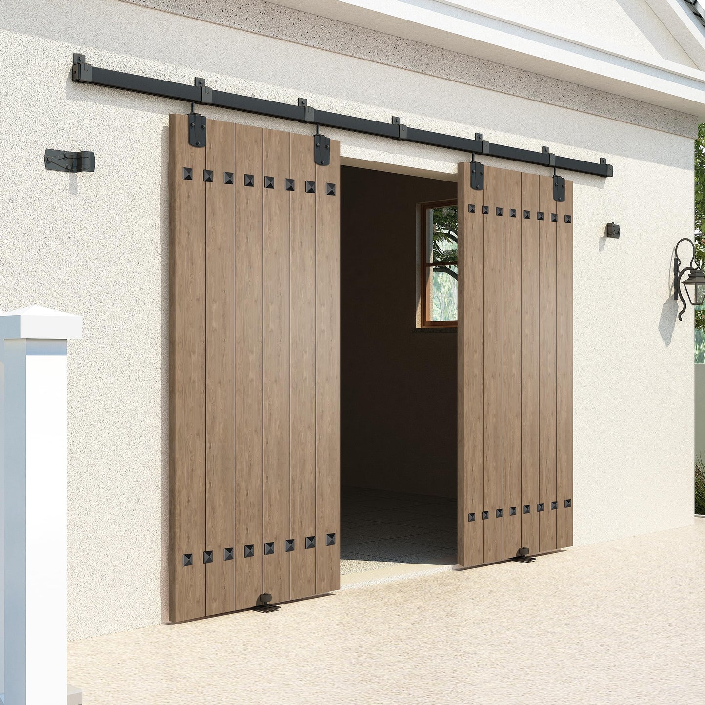 HARDJULAN 20FT Heavy Duty Box Rail Exterior Sliding Barn Door Hardware Kit, 450 lbs Capacity, Black Powder Coated Finish,Kit for Outdoor,Fit MAX 2 X Door Width 120in