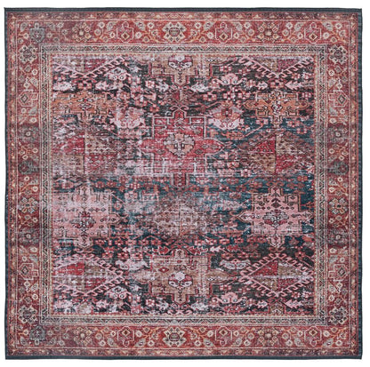 SAFAVIEH Washable Rug Tucson Collection - 8' Square, Rust & Green, Slip Resistant & Easy to Clean, Ideal for Living Room, Bedroom, Dining Space (TSN114P)