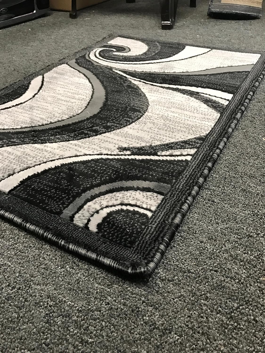Modern Contemporary Door Mat Rug - Grey & Black Silver Design, 2 Feet X 3 Feet