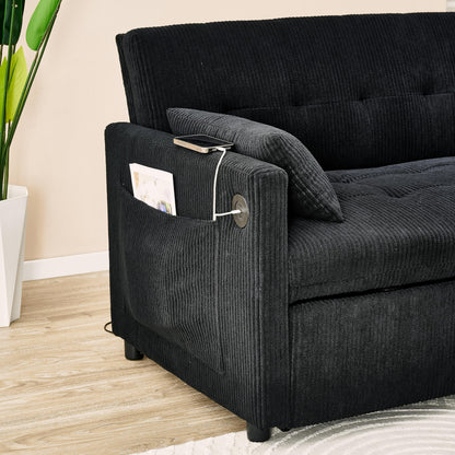 KEIKI 53" Small Sleeper Sofa Couch for Studios, Pull Out Loveseat Sofa Bed with Adjustable Backrest, USB Charging & Storage Pockets