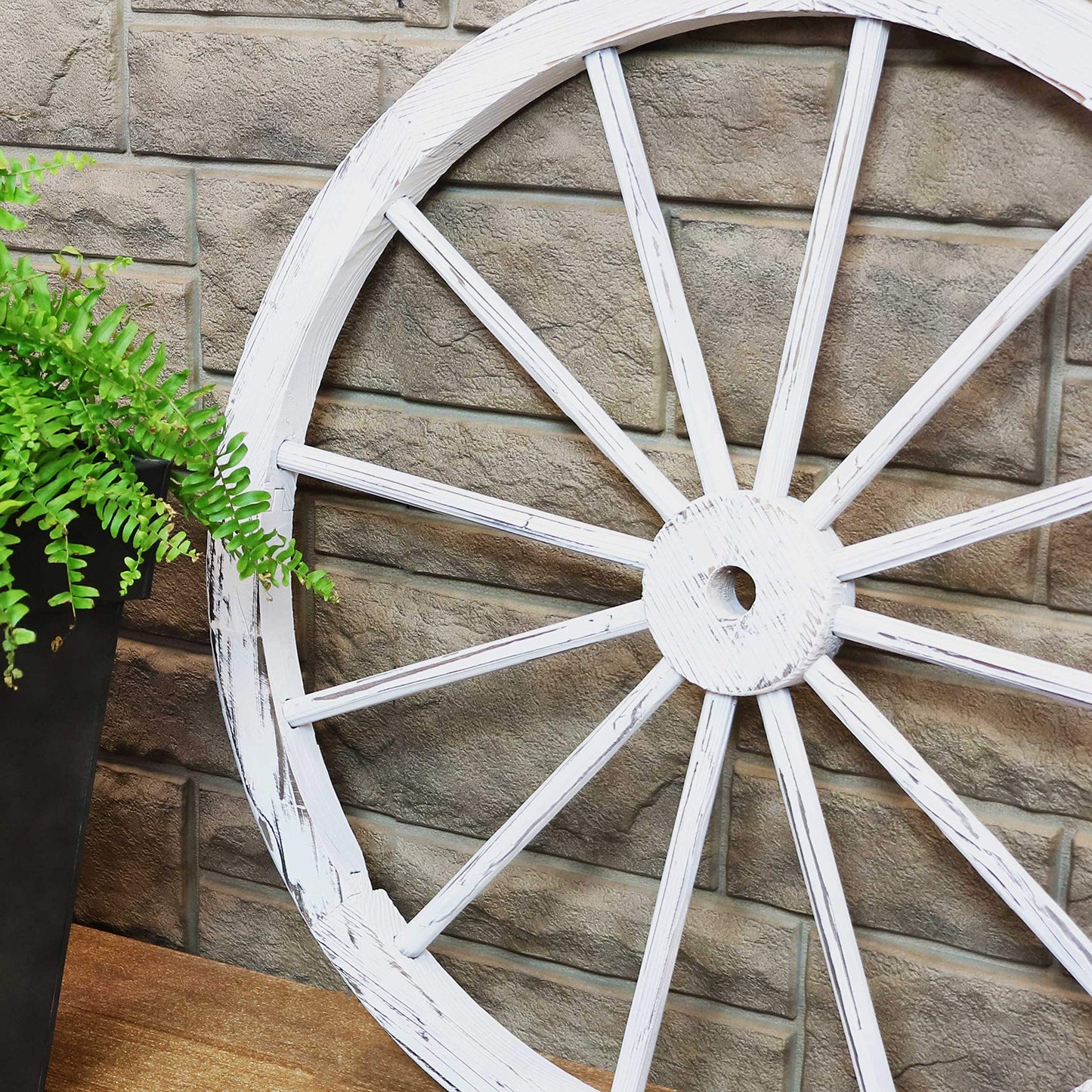 Sunnydaze 29-Inch Decorative Fir Wood Wagon Wheel - Rustic Western Indoor and Outdoor Decor - White