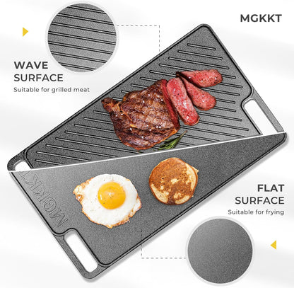 Reversible Pre-Seasoned Cast Iron Griddle Plate | 1-Piece 16.50 Inch Grill Pan for Gas Stovetop & Oven Use