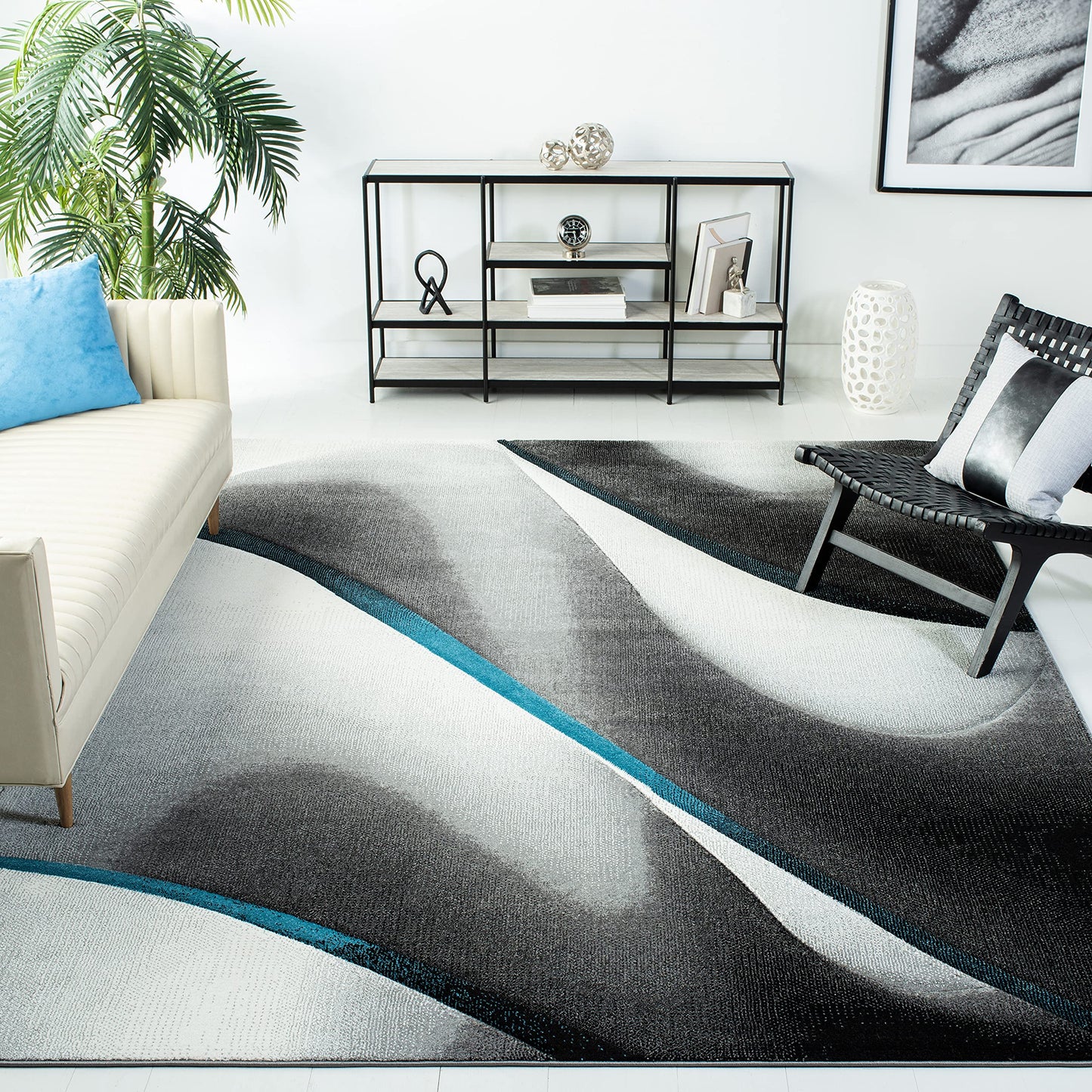 SAFAVIEH Hollywood Collection Area Rug - 10'6" x 14', Grey & Blue, Mid-Century Modern Design, Non-Shedding & Easy Care, Ideal for High Traffic Areas in Living Room, Bedroom (HLW712F)