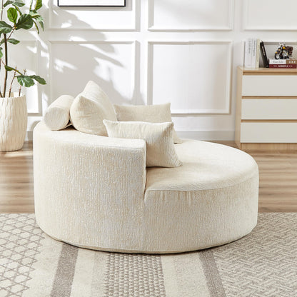 KEIKI 55" Chenille Accent Chair, Sponge Barrel Chairs Upholstered Round Sofa, Single Couch Armchair for Living Room, Beige