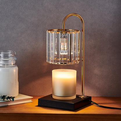 Mikasa 13.8 Inch Clear Glass Shade Electric Candle Warmer with Wood Base - Flameless Candle Melter for Home Decor, Safe Fragrance Diffuser Lamp, Fits Jar Candles Up to 4 Inches, 50W Halogen Bulb