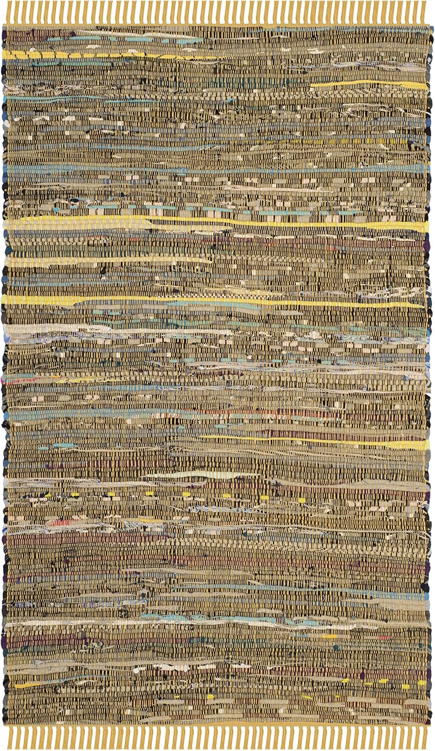 SAFAVIEH Rag Rug Collection Accent Rug - 2'3" x 5', Yellow & Multi, Handmade Boho Stripe Cotton Rug