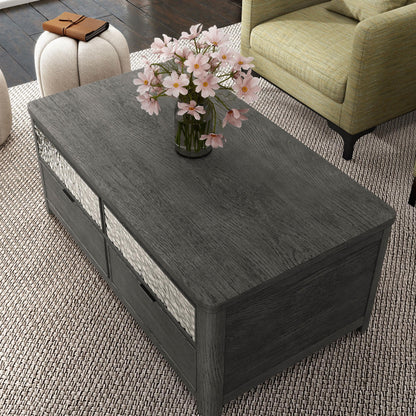 Furniture of America Selyra Modern Contemporary Solid Wood 46-inch Lift-top Rectangular Coffee Table with Dented Stainless Steel Accents, Wire Brush and Ball-Bearing Glides for Living Room, Ash Gray