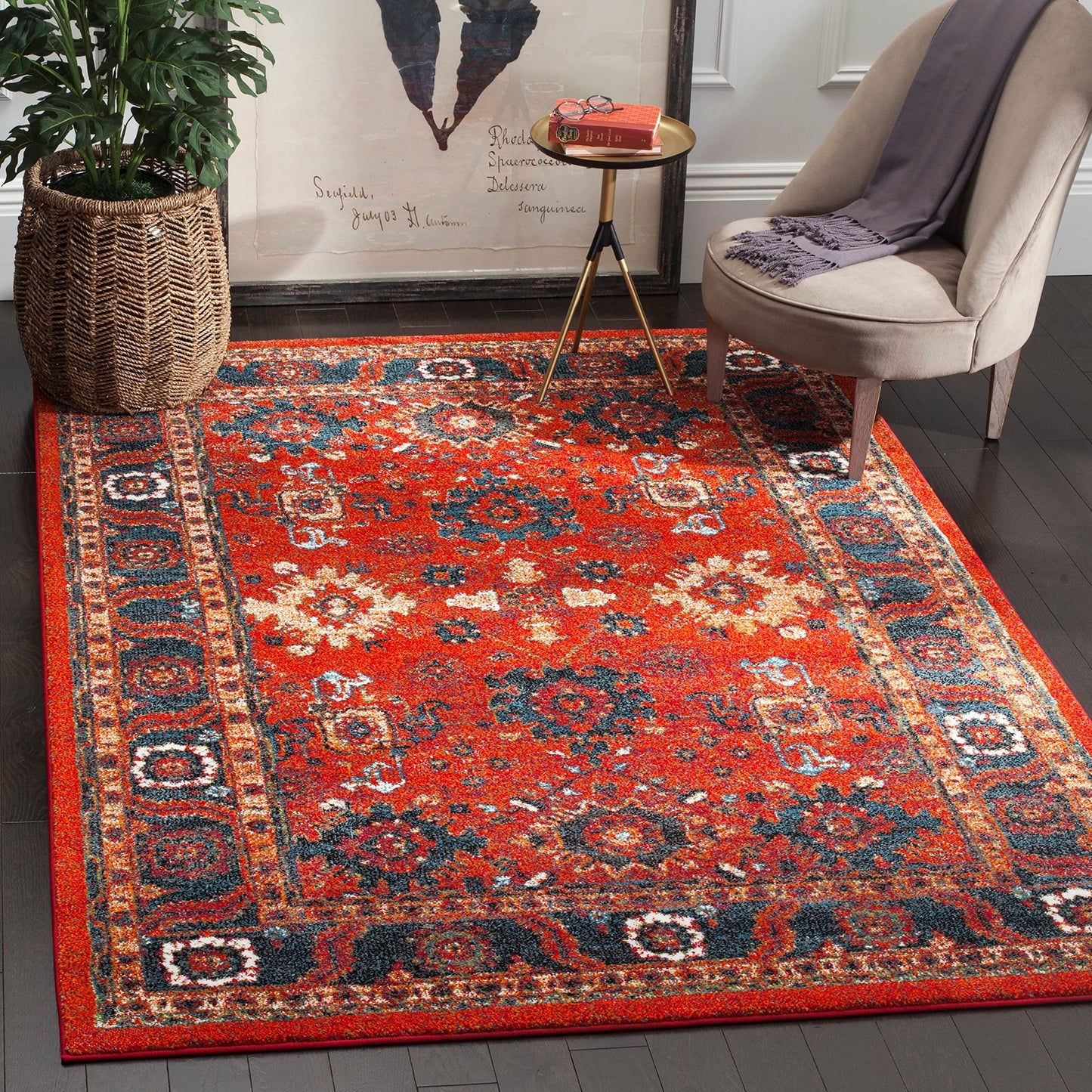 SAFAVIEH Vintage Hamadan Collection Area Rug - 9' Square, Taupe, Traditional Persian Design, Non-Shedding & Easy to Clean, Ideal for Living Room, Bedroom, Dining Space (VTH214T)