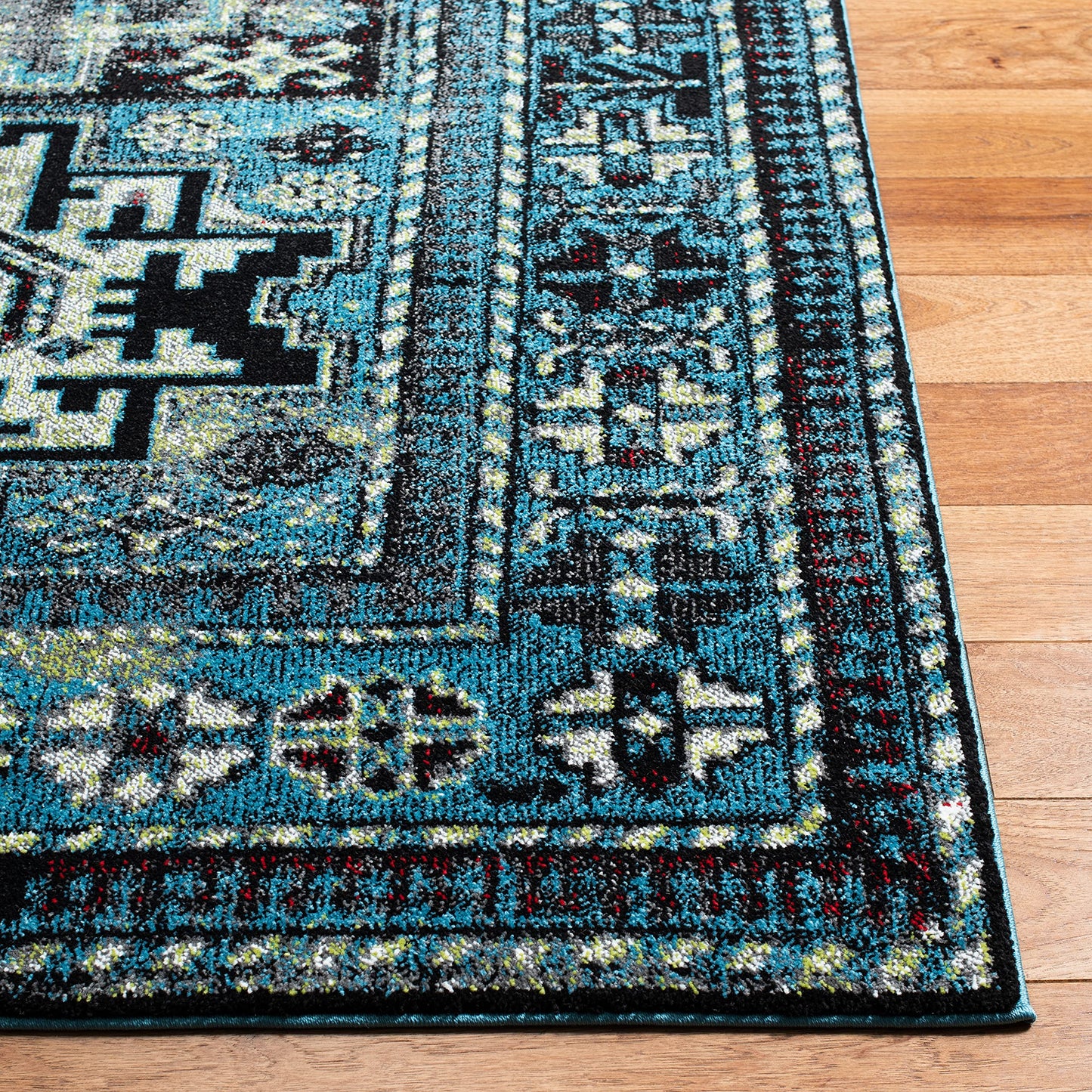 SAFAVIEH Vintage Hamadan Collection Area Rug - 10'6" x 14', Light Blue & Black, Traditional Oriental Design, Non-Shedding & Easy Care, Ideal for High Traffic Areas in Living Room, Bedroom (VTH213M)
