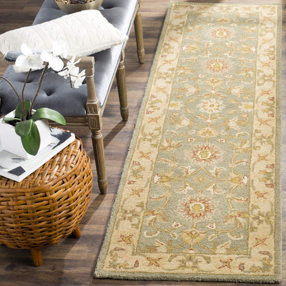 SAFAVIEH Antiquity Collection Runner Rug - 2'3" x 20', Green & Gold, Handmade Traditional Oriental Wool, Ideal for High Traffic Areas in Living Room, Bedroom (AT313A)
