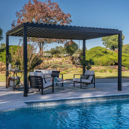 Backyard Discovery Sarasota 14' x 10' Galvanized Steel Louvered Pergola Kit with Adjustable Roof, Shade, Rain Protection, High-Wind Rating, Gutter System for Outdoor Patio, Garden, Deck, Entertaining