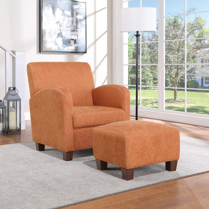OSP Home Furnishings Aiden Club Accent Chair and Matching Ottoman with Medium Espresso Legs, Herringbone Orange Fabric