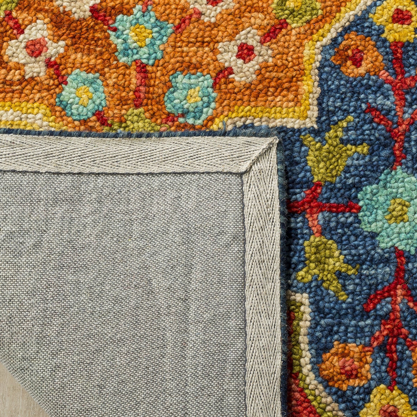 SAFAVIEH Aspen Collection Area Rug - 10' x 14', Blue & Orange, Handmade Boho Wool, Ideal for High Traffic Areas in Living Room, Bedroom (APN514M)
